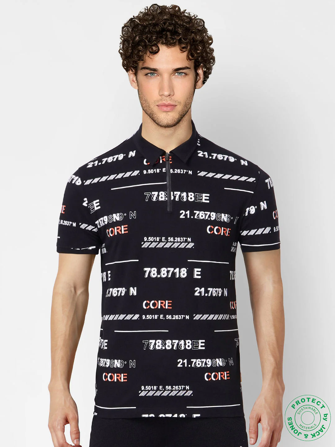 Black Graphic Print Polo Neck T-shirt - Image 2