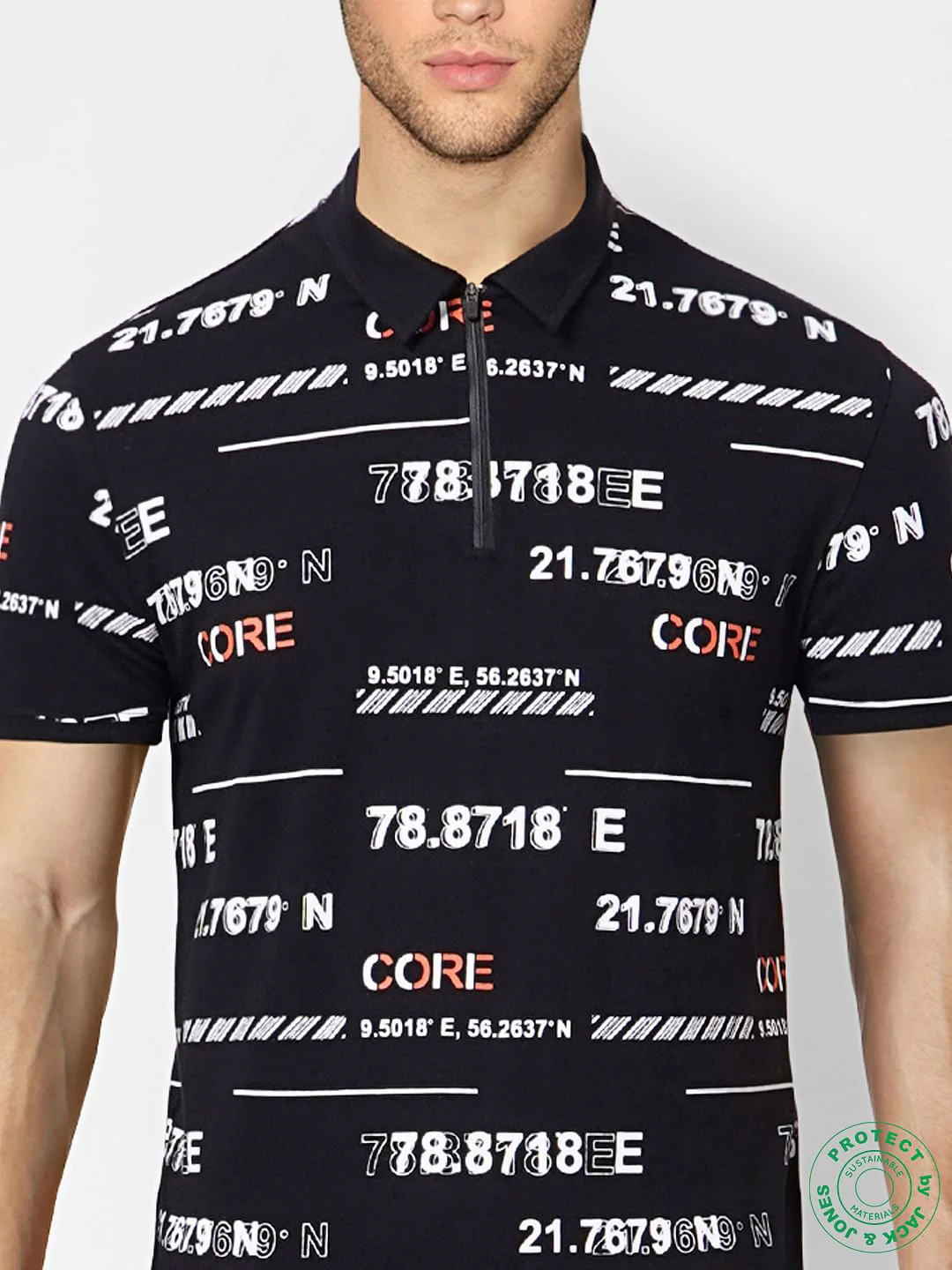 Black Graphic Print Polo Neck T-shirt - Image 5
