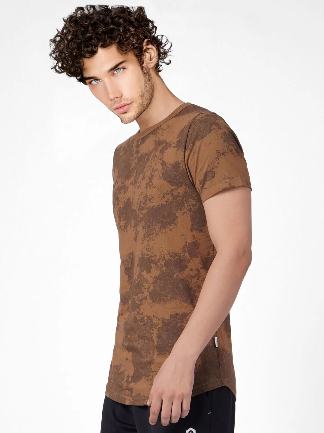 Brown Abstract Print Crew Neck T-shirt - Image 3