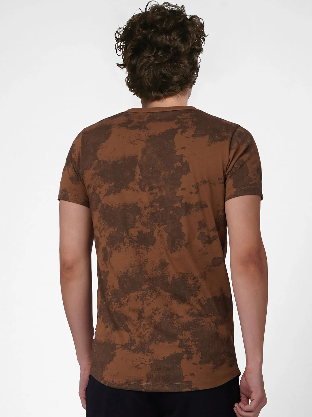 Brown Abstract Print Crew Neck T-shirt - Image 4