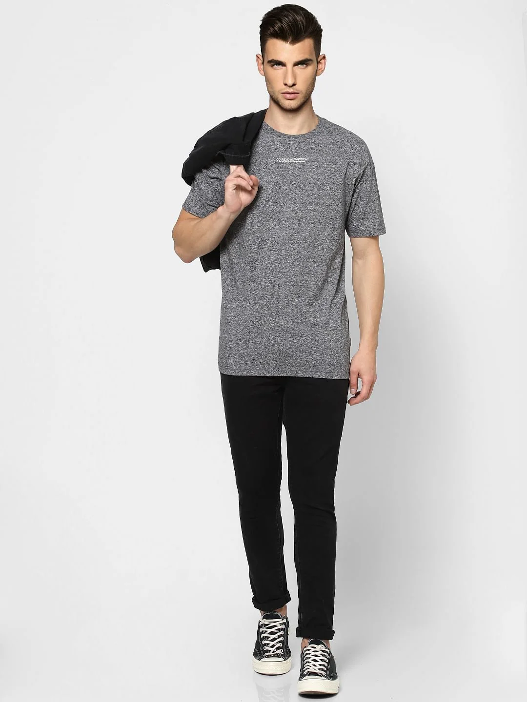 Grey Grain Effect Crew Neck T-shirt