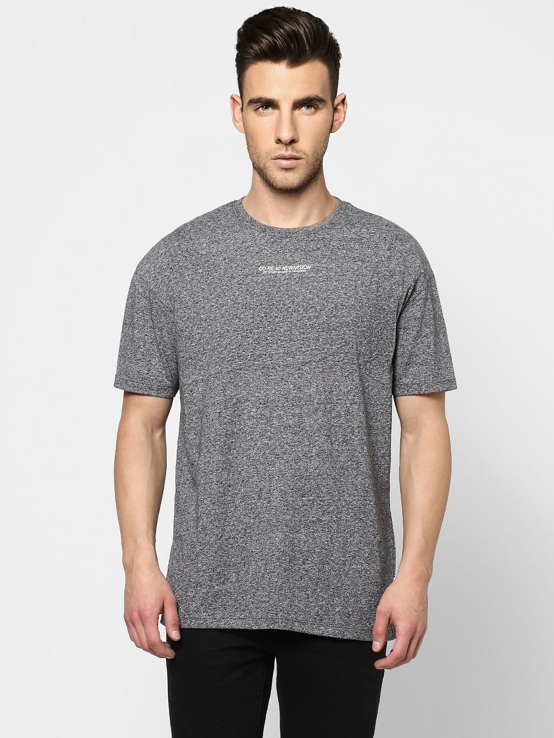 Grey Grain Effect Crew Neck T-shirt - Image 2