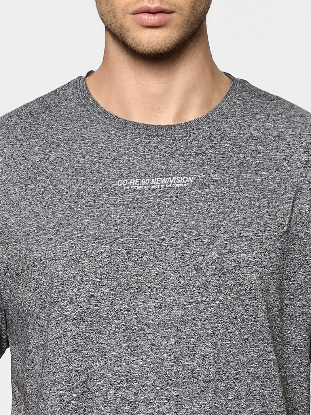 Grey Grain Effect Crew Neck T-shirt - Image 5