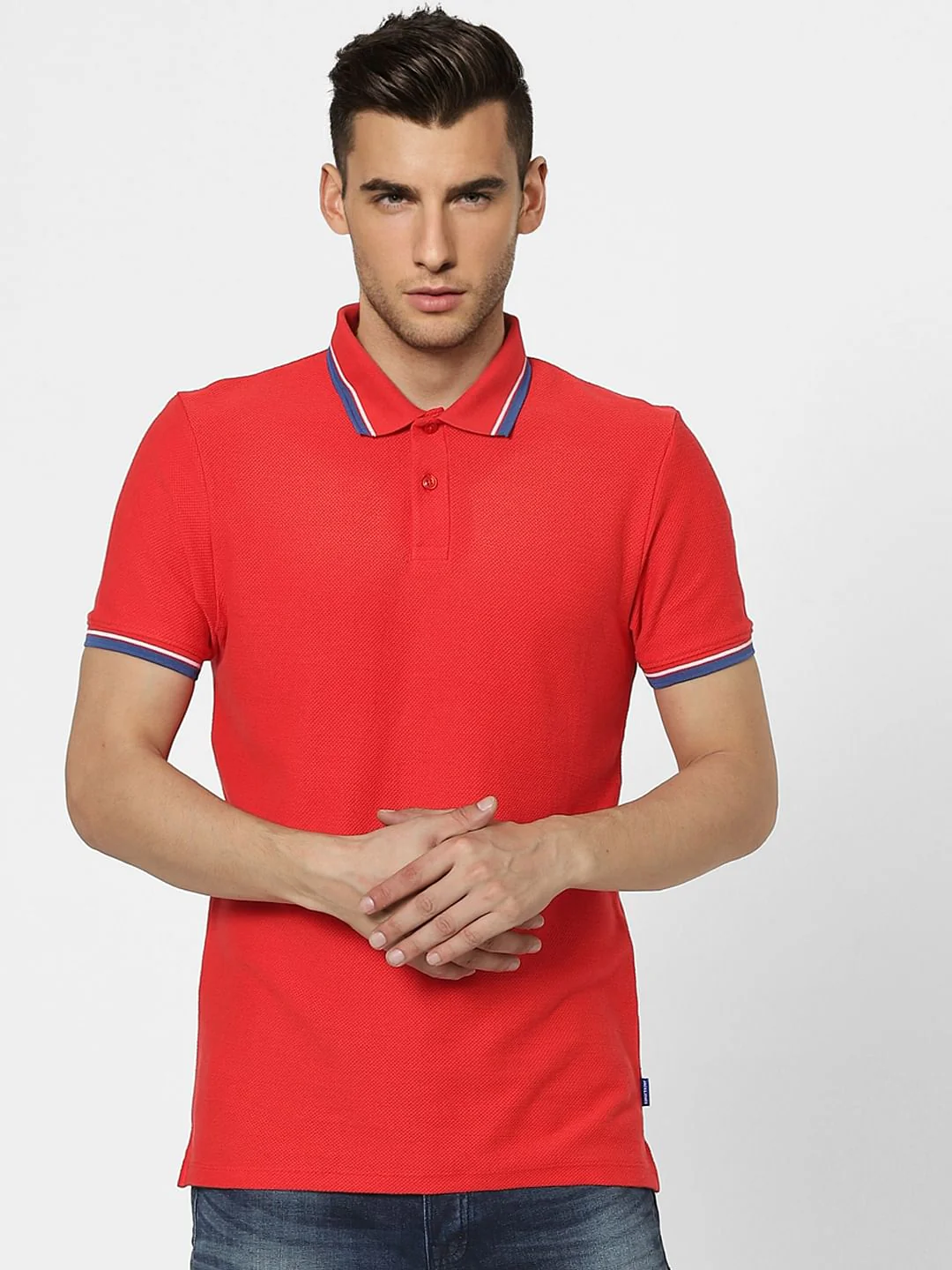 Red Contrast Tipping Polo Neck T-shirt - Image 2