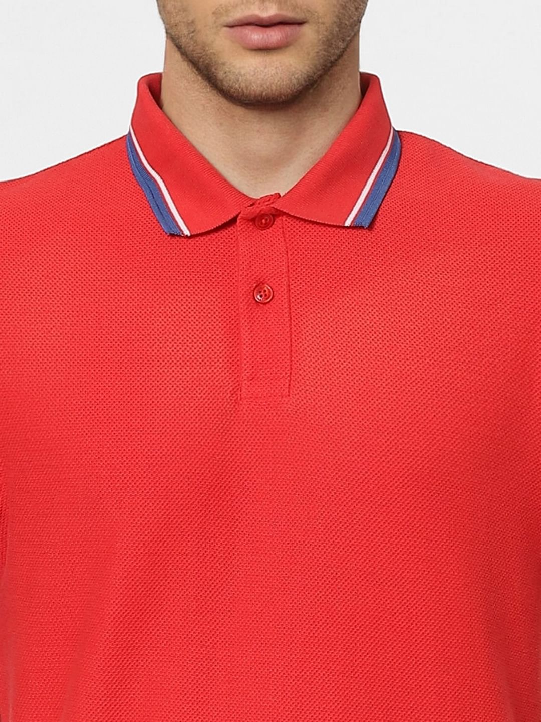 Red Contrast Tipping Polo Neck T-shirt - Image 5