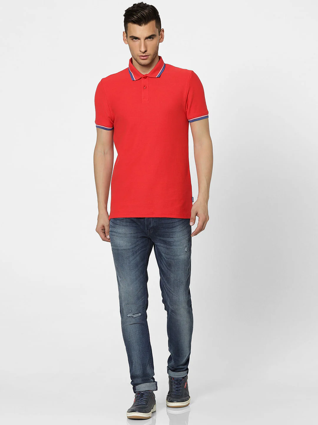 Red Contrast Tipping Polo Neck T-shirt - Image 6