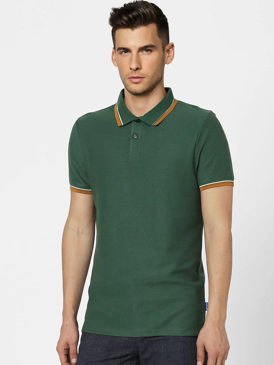 Green Contrast Tipping Polo Neck T-shirt - Image 2