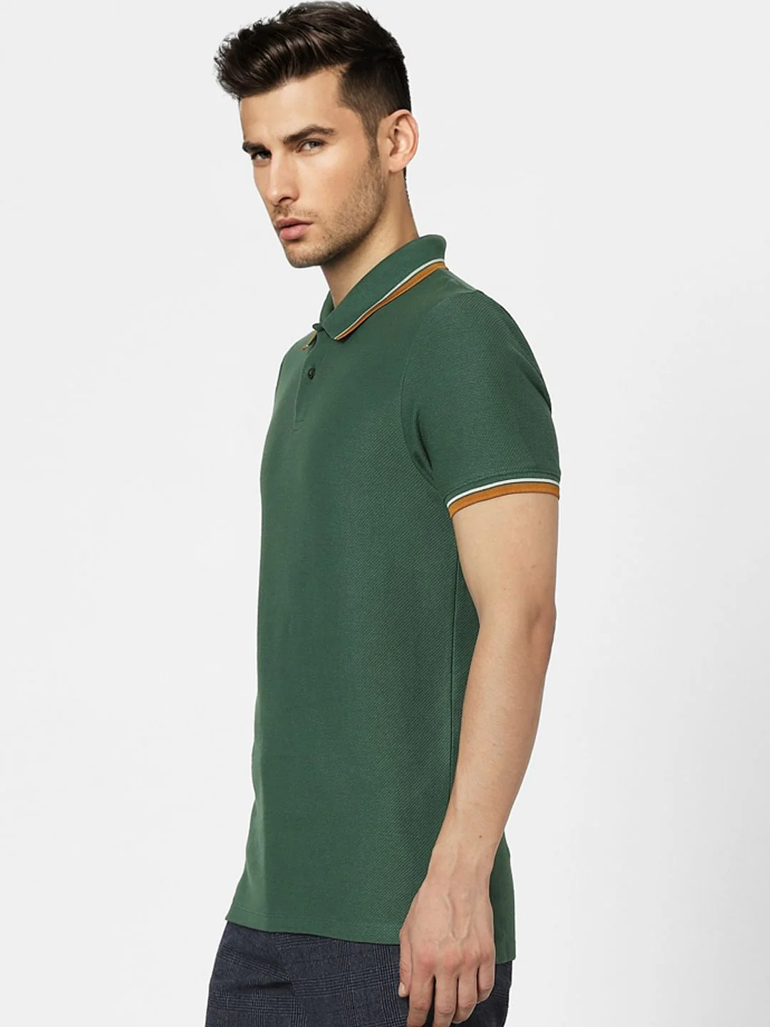 Green Contrast Tipping Polo Neck T-shirt - Image 3