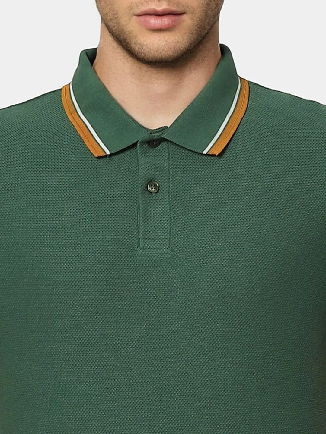 Green Contrast Tipping Polo Neck T-shirt - Image 5
