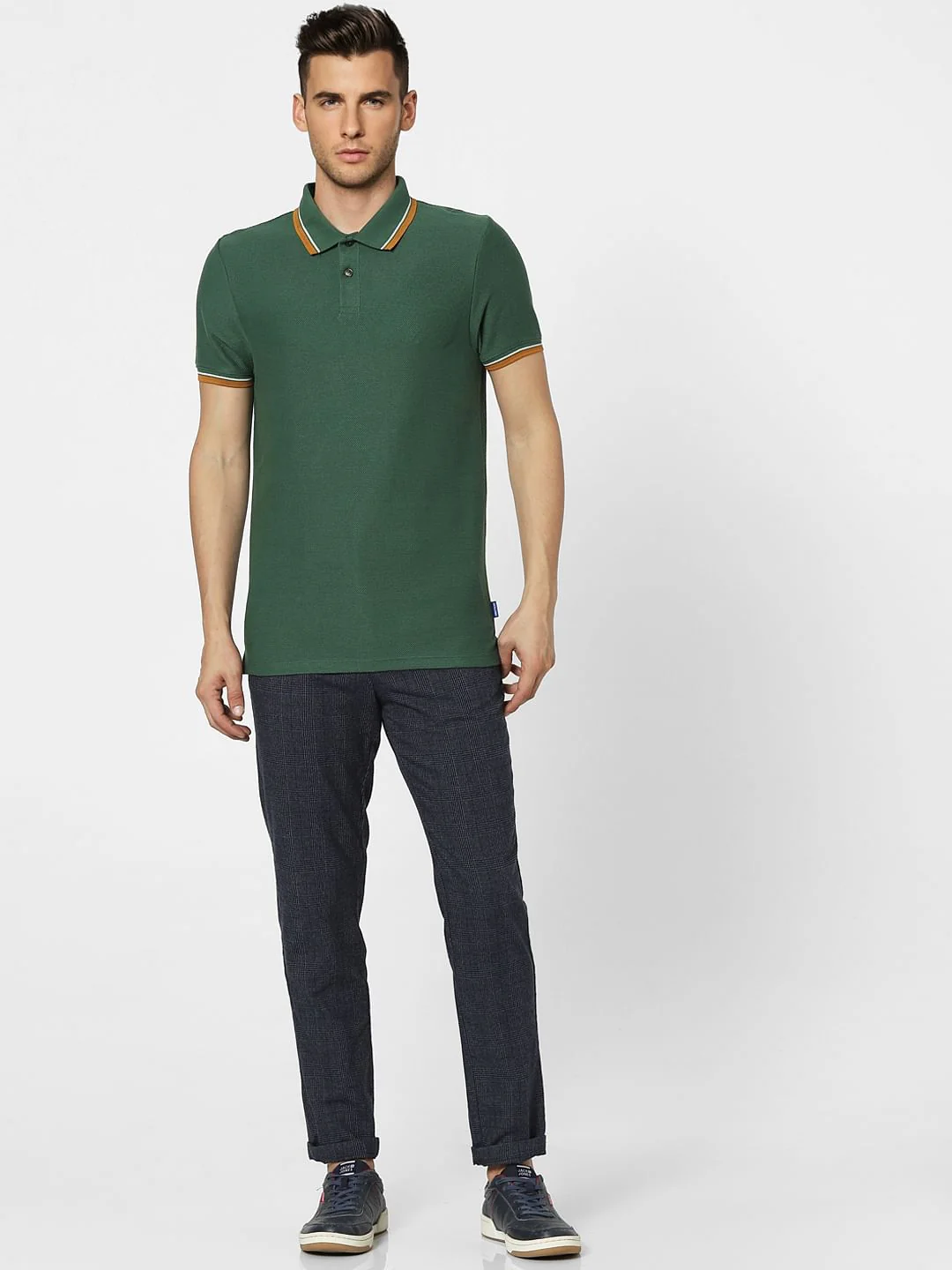 Green Contrast Tipping Polo Neck T-shirt - Image 6