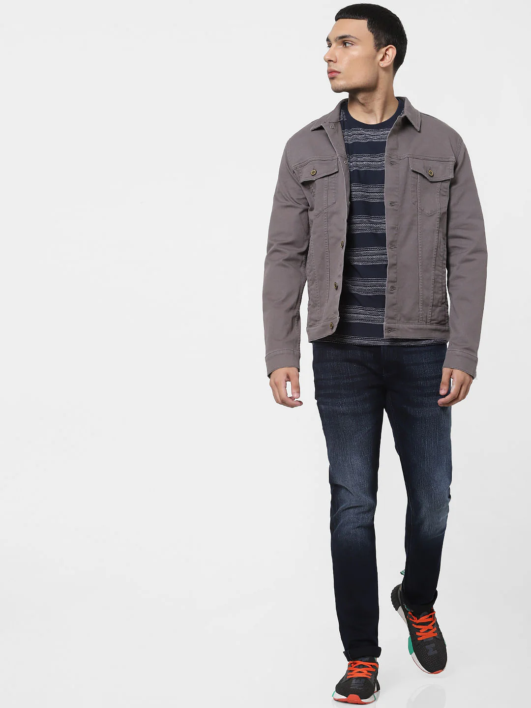 Blue Jacquard Striped Crew Neck T-shirt