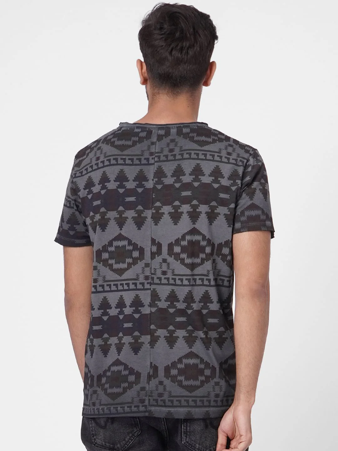 Grey Aztec Print Crew Neck T-shirt - Image 4