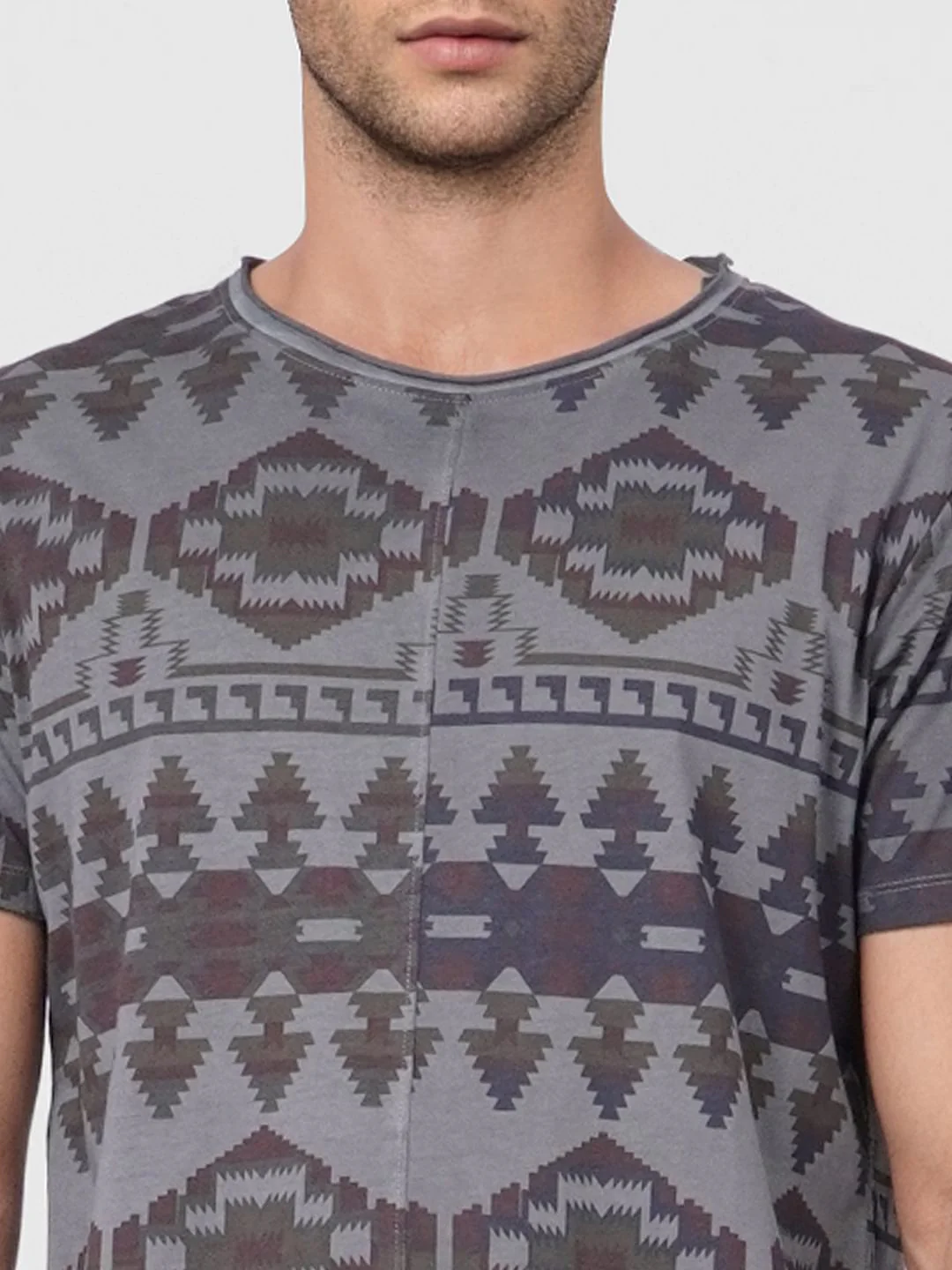 Grey Aztec Print Crew Neck T-shirt - Image 5