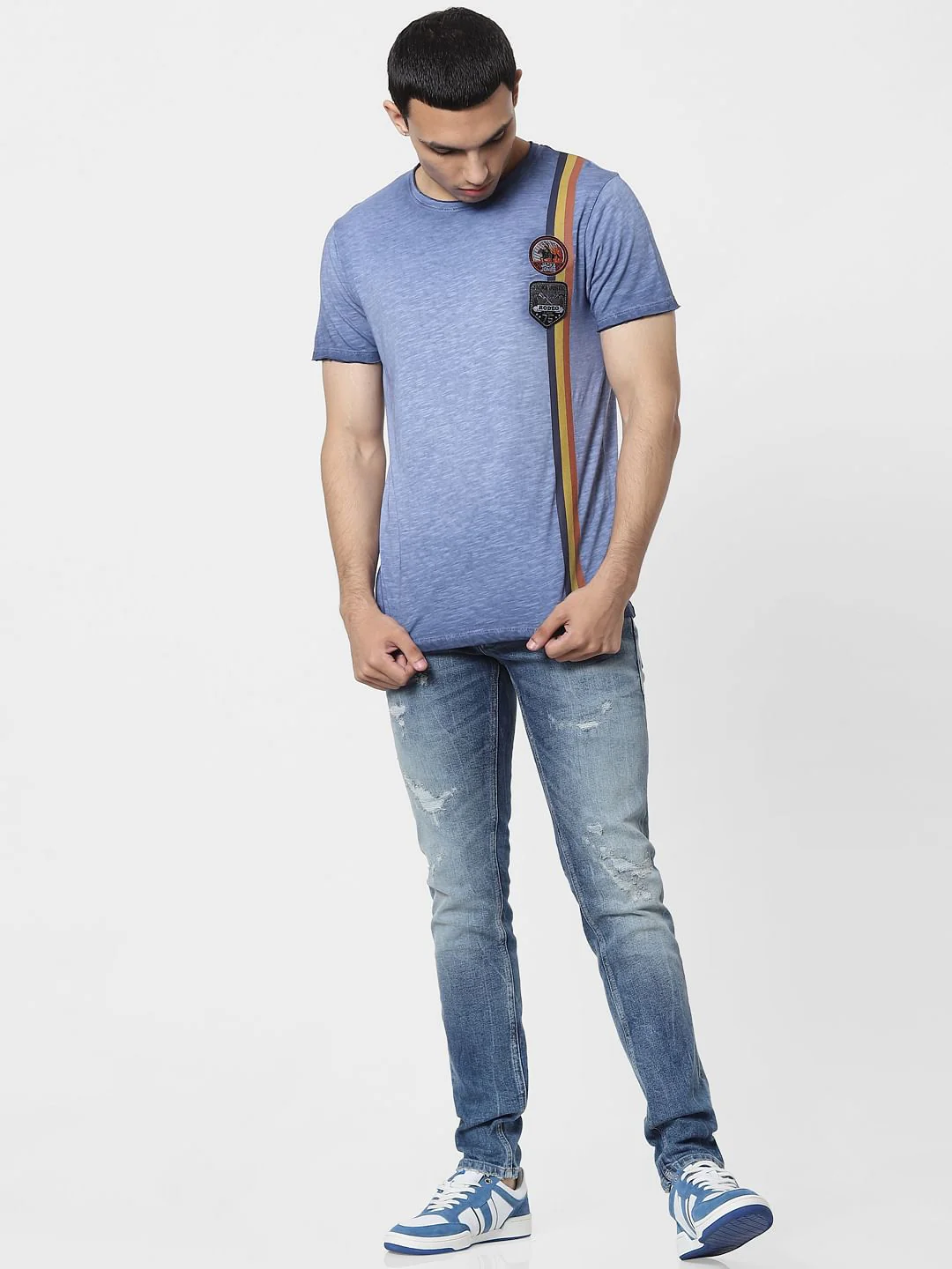 Blue Washed Crew Neck T-shirt - Image 6