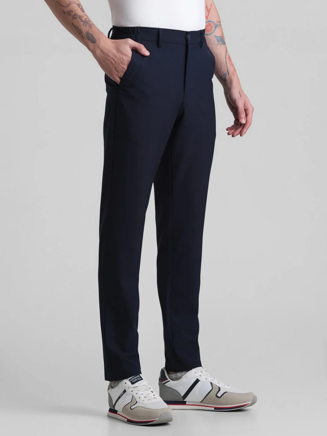 Navy Blue Mid Rise Trousers - Image 2