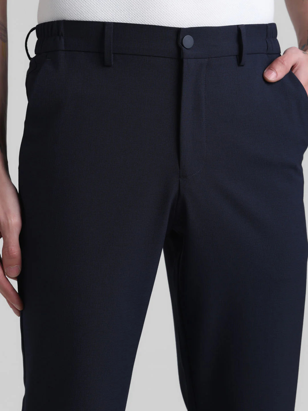 Navy Blue Mid Rise Trousers - Image 4