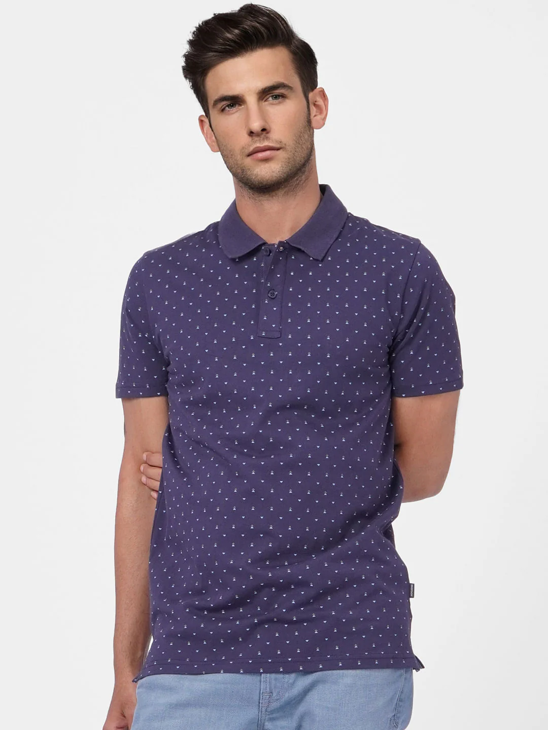 Navy Blue Printed Polo T-shirt - Image 2