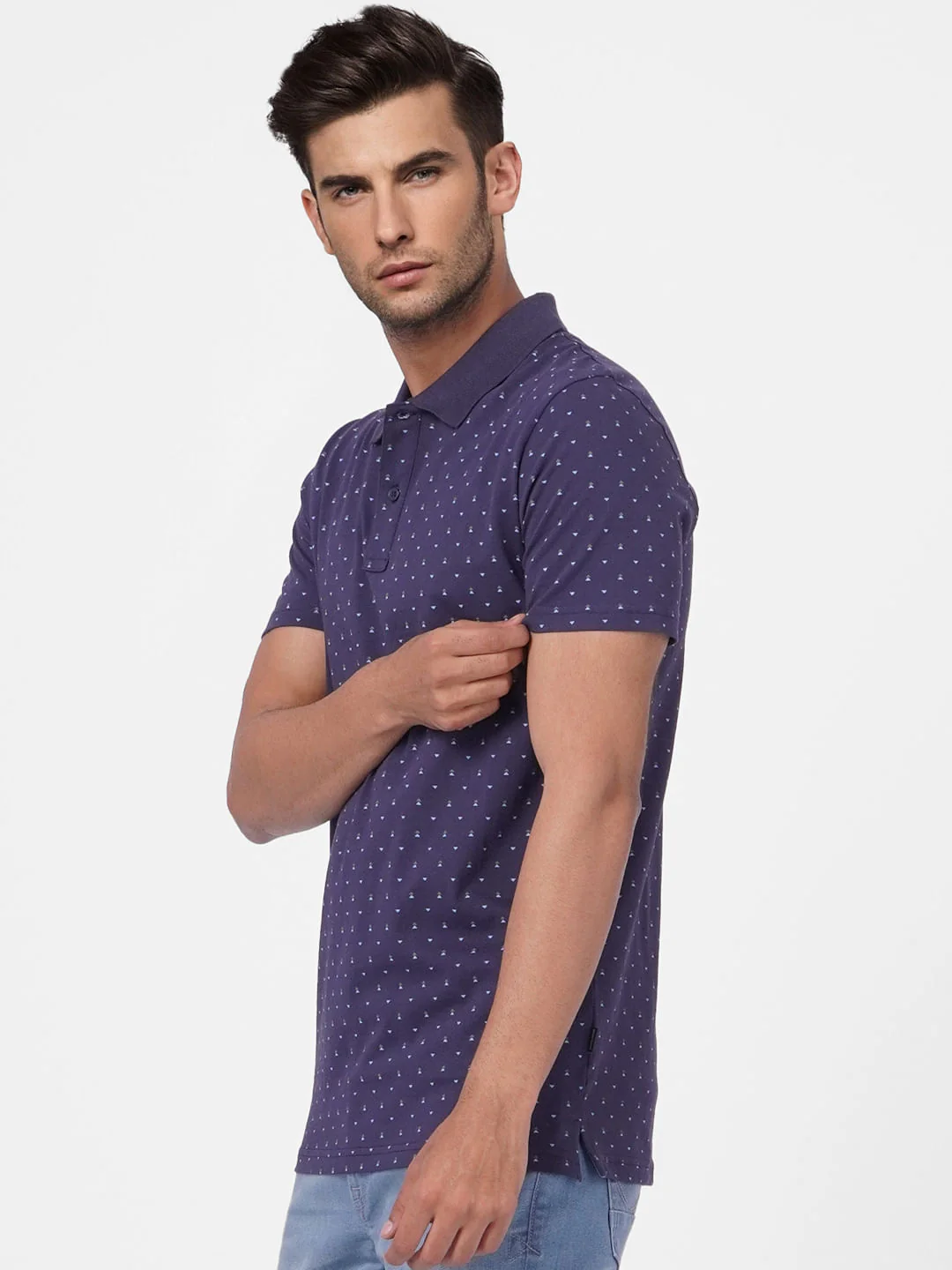 Navy Blue Printed Polo T-shirt - Image 3