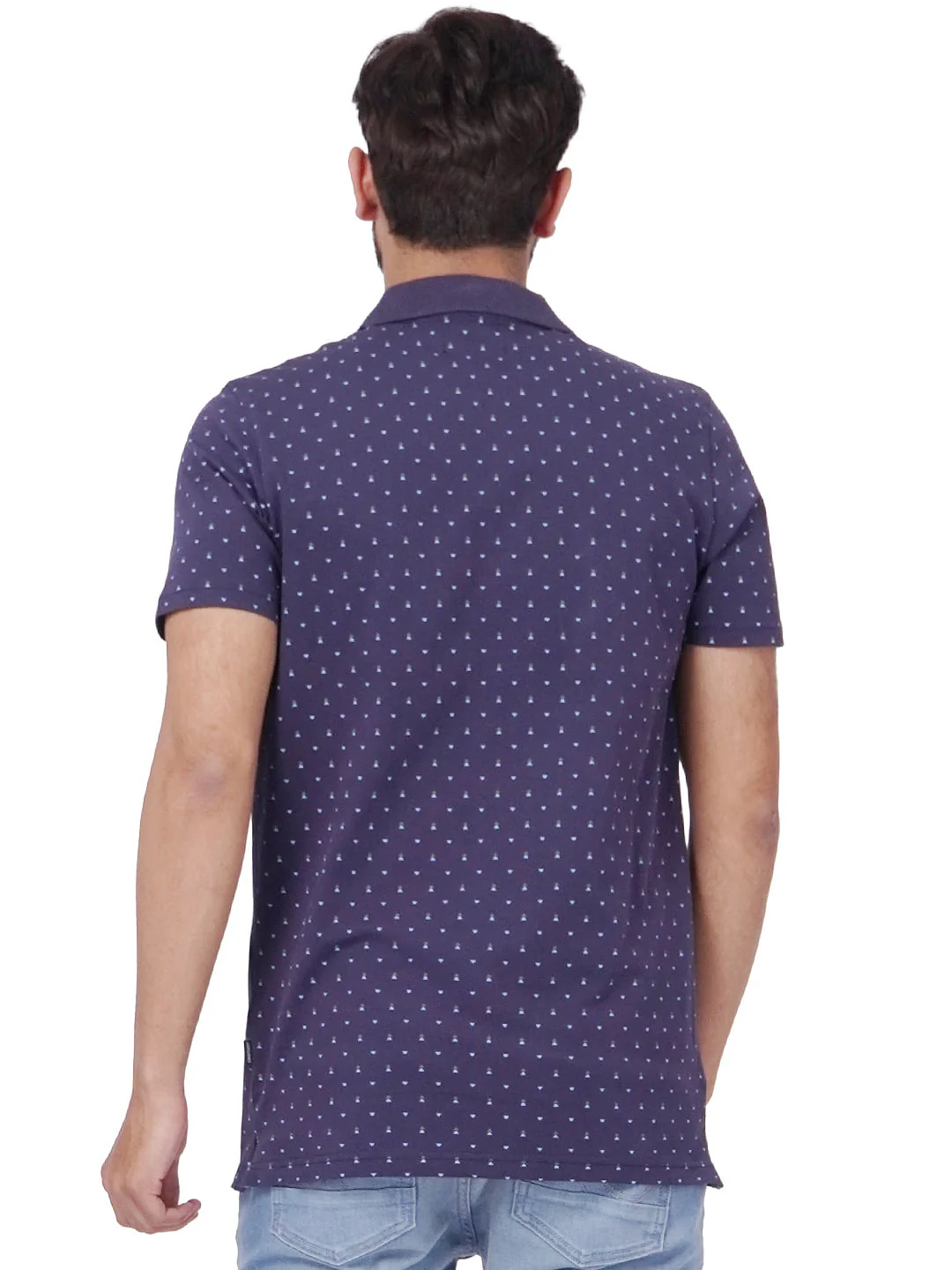 Navy Blue Printed Polo T-shirt - Image 4