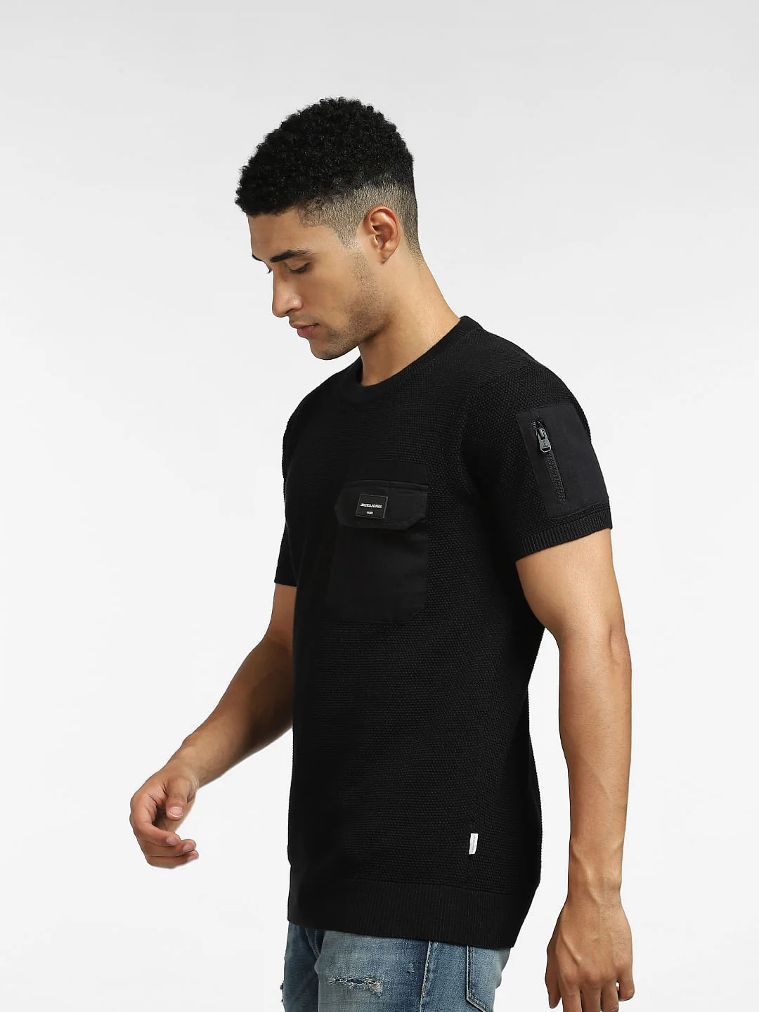 Black Knit Crew Neck T-shirt - Image 3
