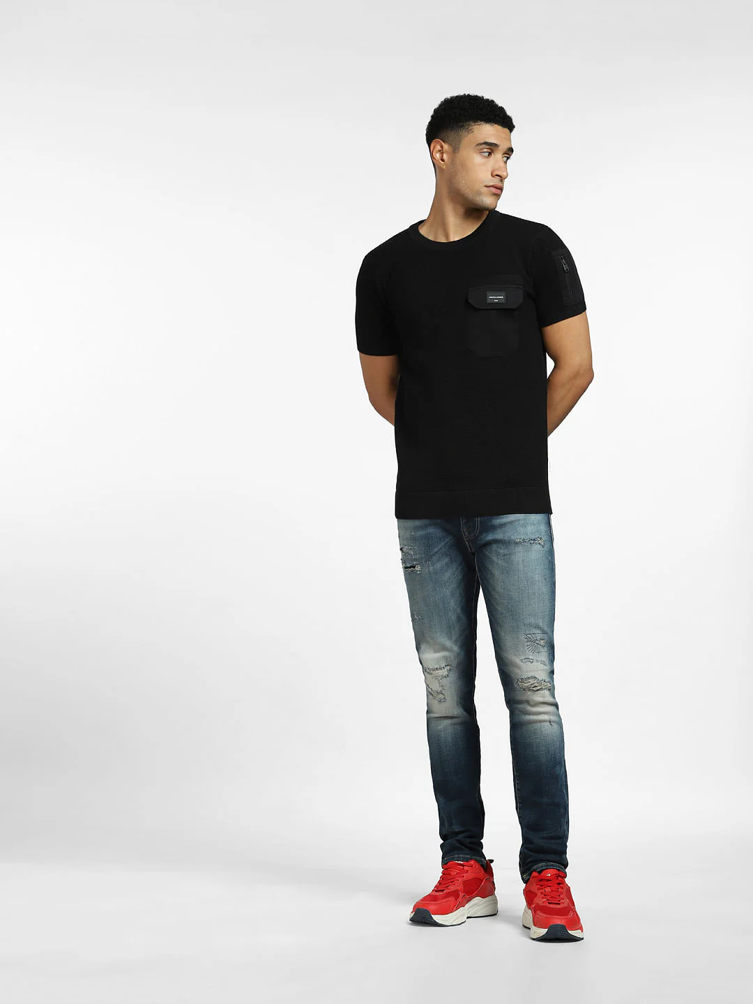 Black Knit Crew Neck T-shirt - Image 6