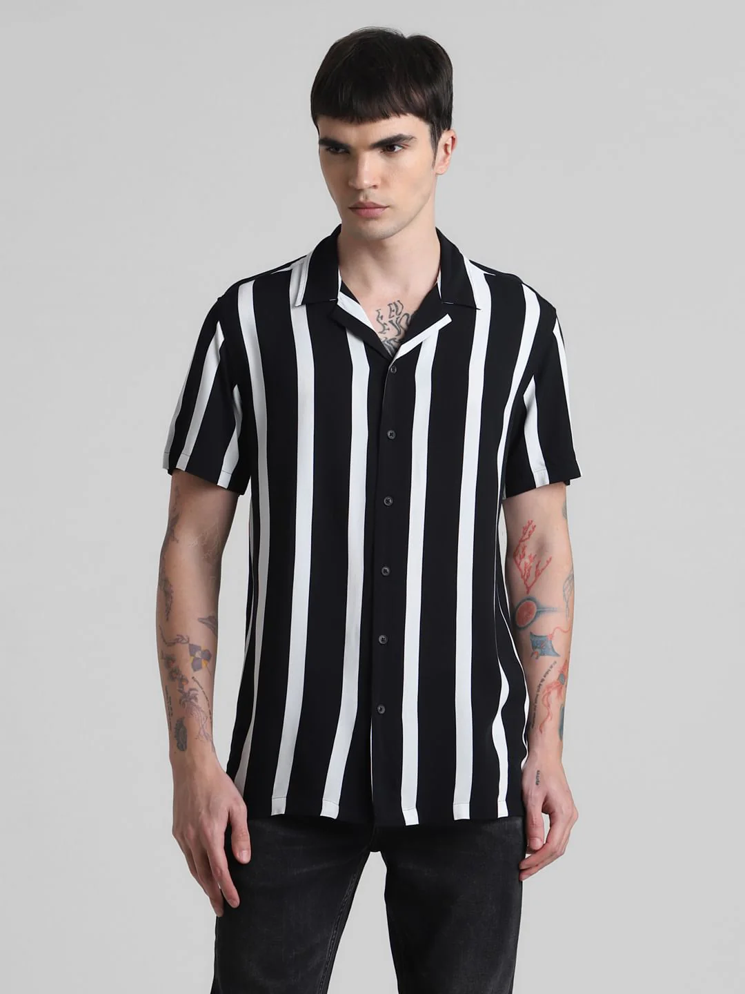 Black Striped Short Sleeves Shirt - Image 2