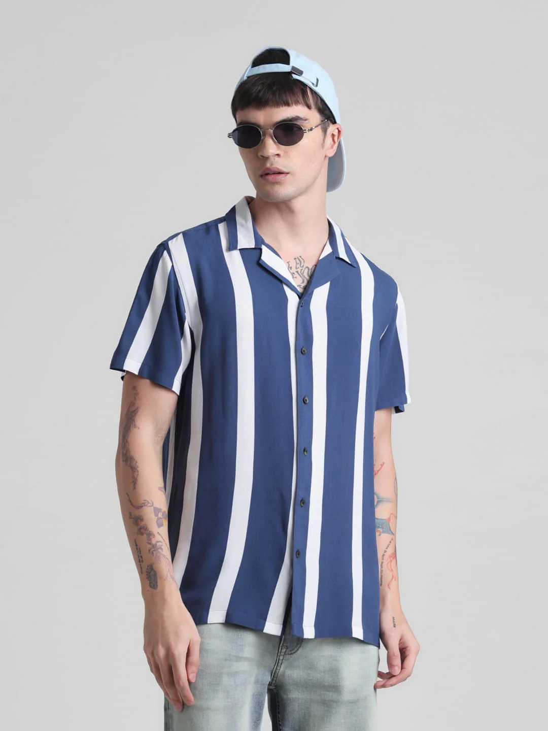 Blue Striped Short Sleeves Shirt