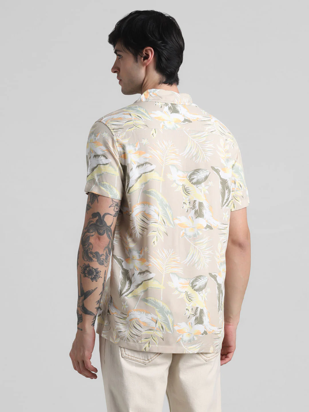 Beige Floral Short Sleeves Shirt - Image 4