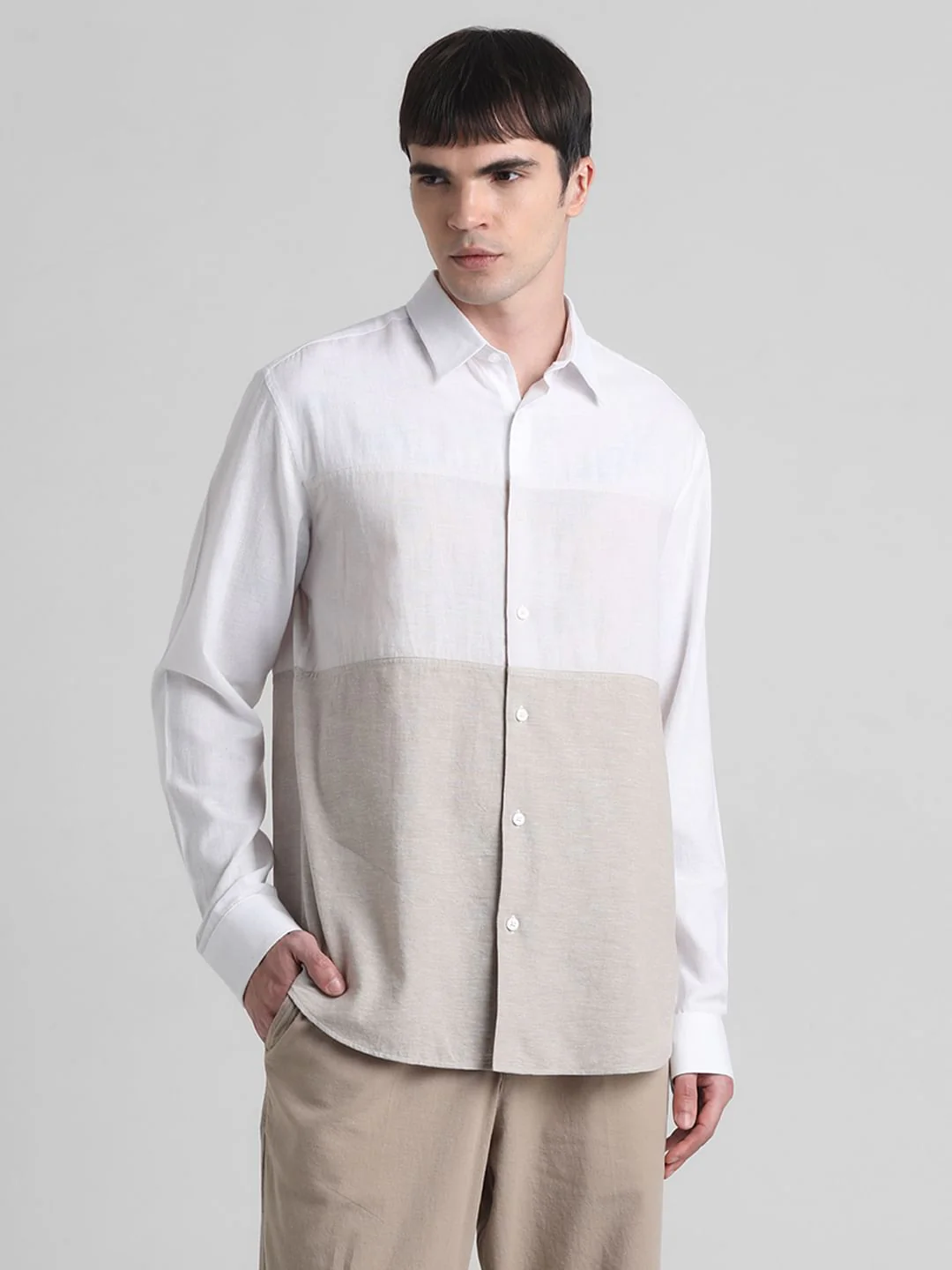 Beige Colourblocked Full Sleeves Shirt - Image 2
