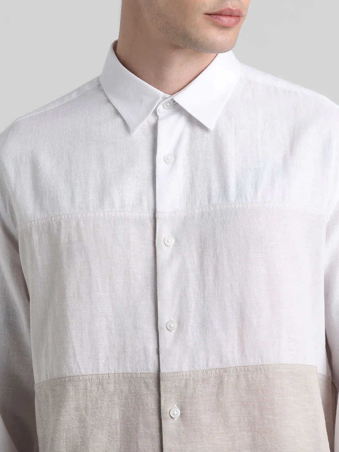 Beige Colourblocked Full Sleeves Shirt - Image 5