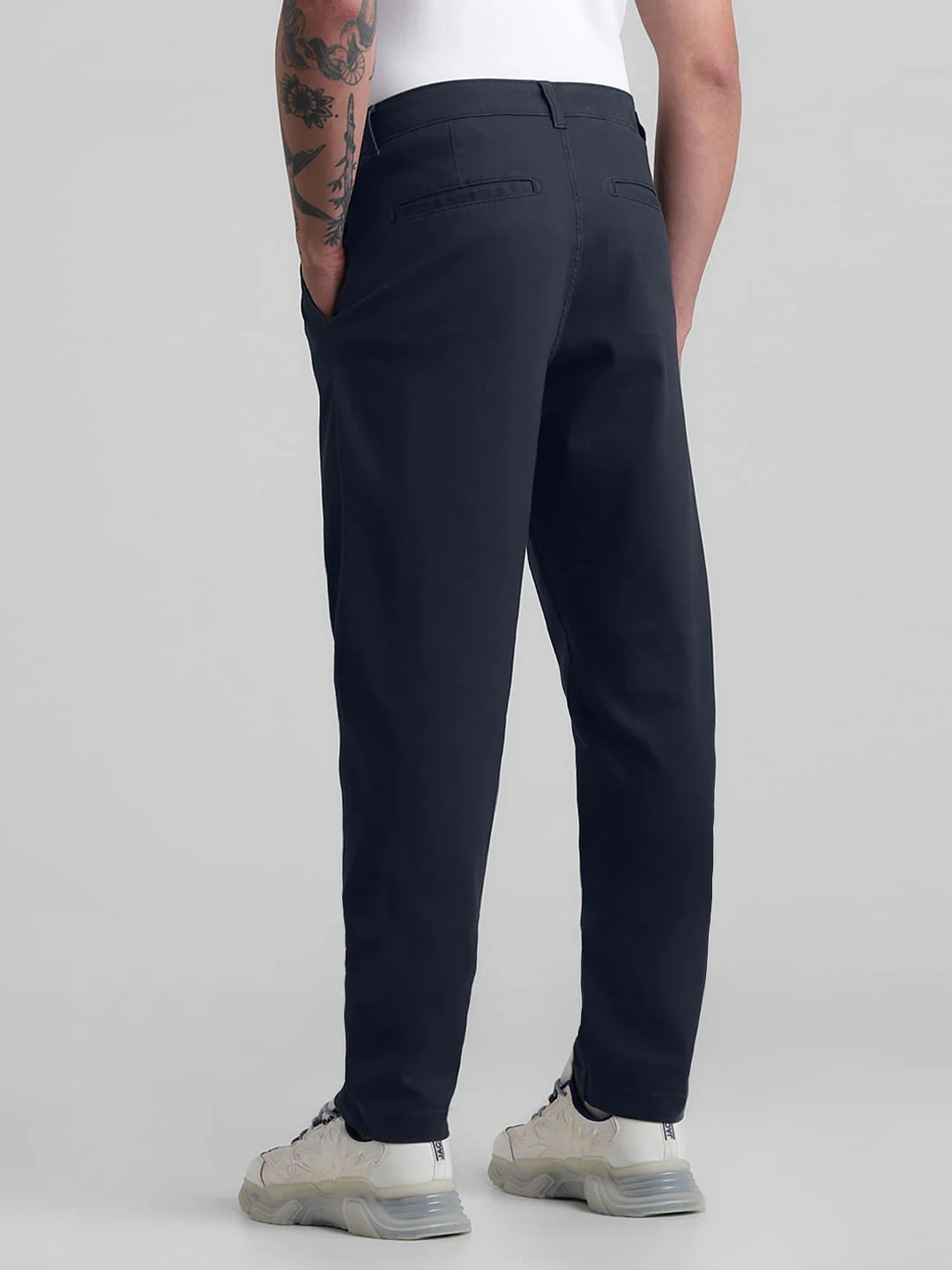 Navy Blue Mid Rise Pleated Chinos - Image 3