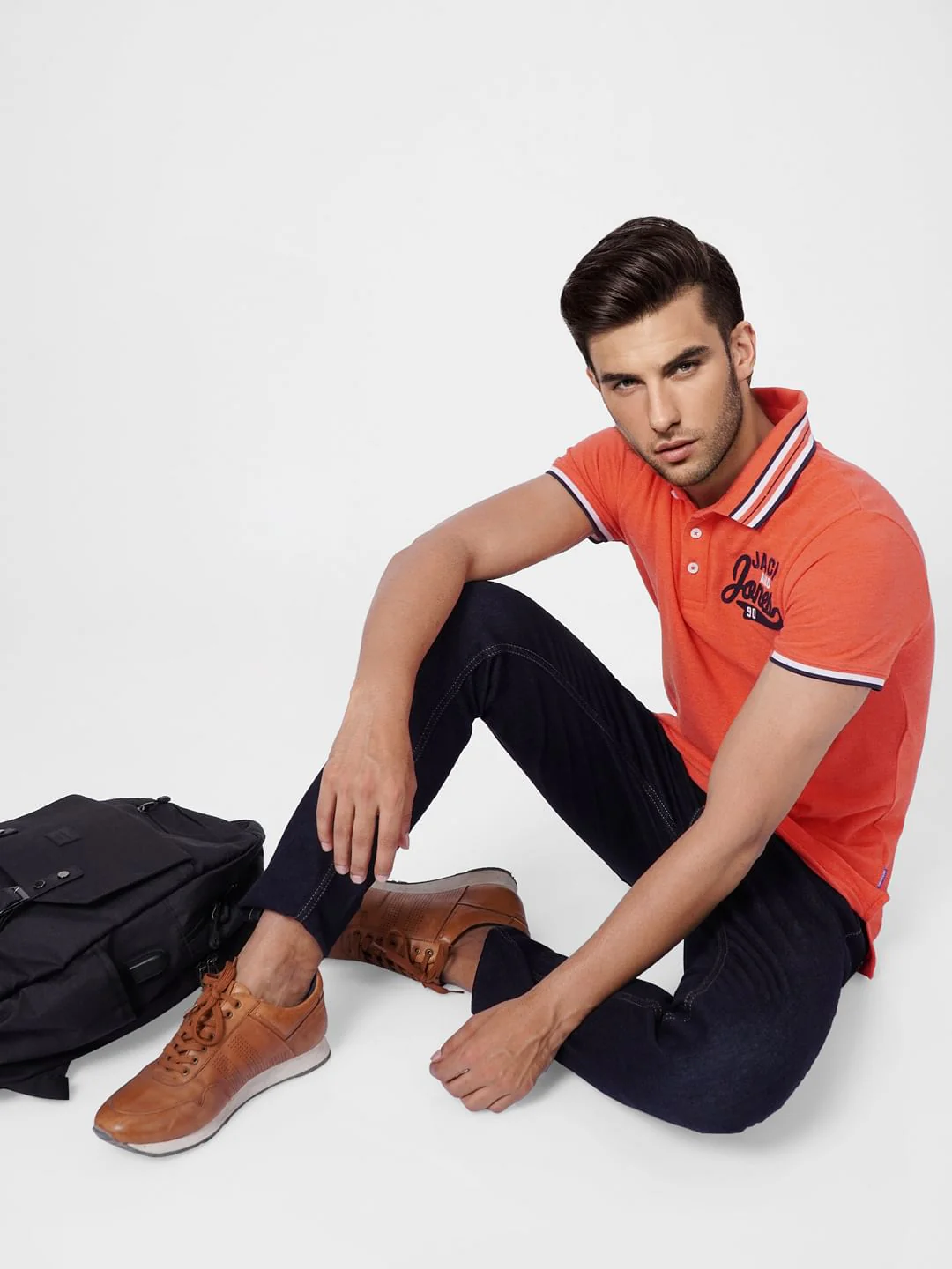 Orange Contrast Tipping Polo Neck T-shirt