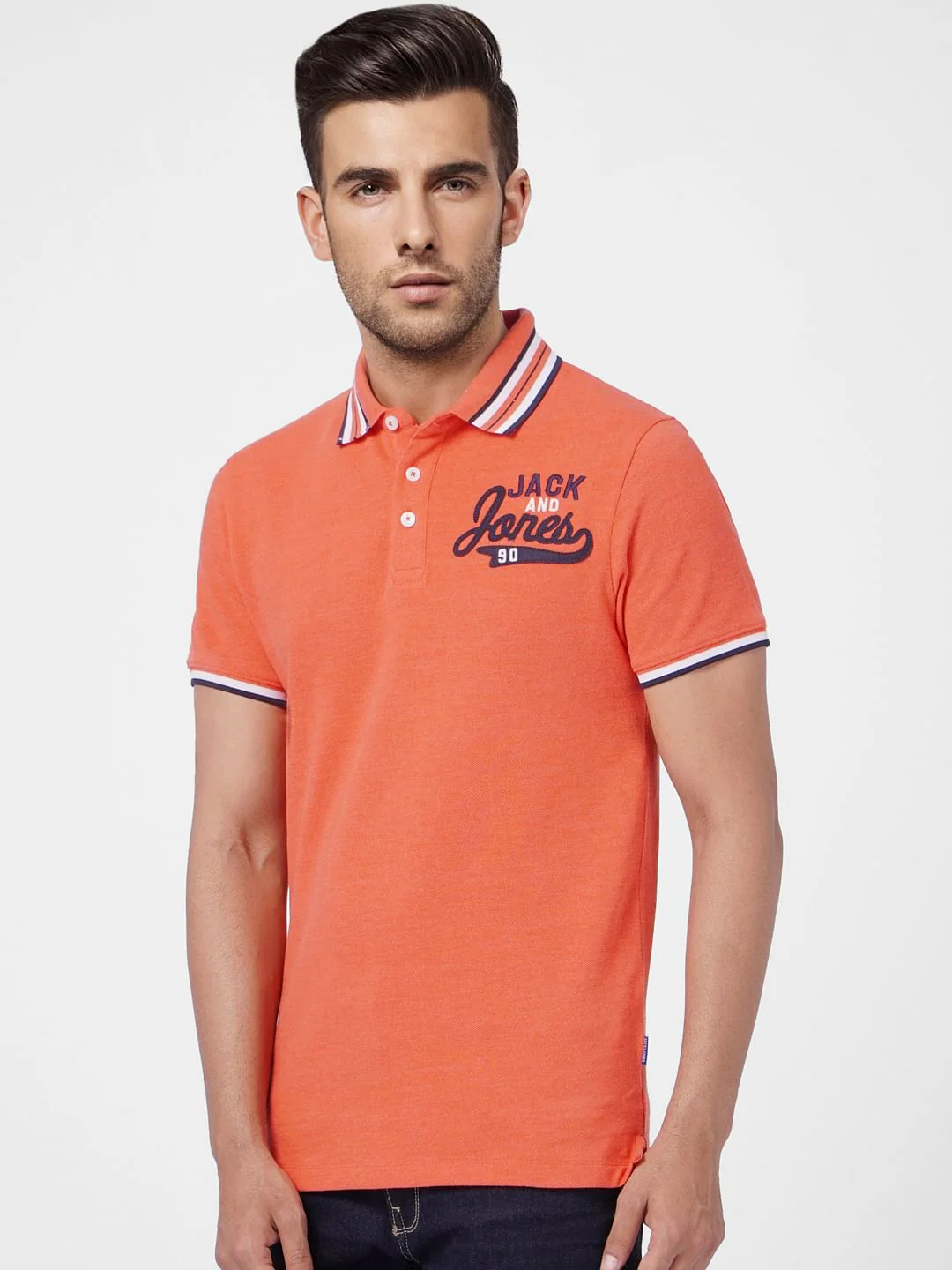 Orange Contrast Tipping Polo Neck T-shirt - Image 3