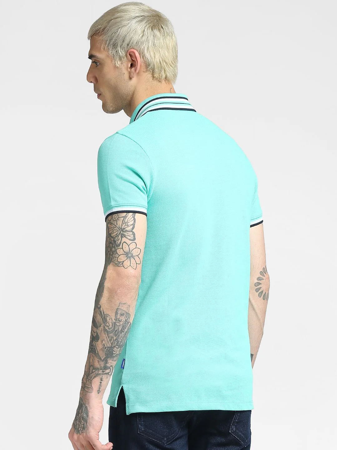 Blue Contrast Tipping Polo Neck T-shirt - Image 4