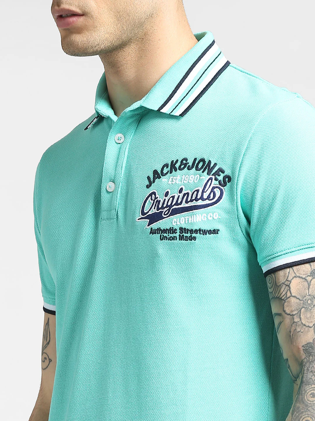Blue Contrast Tipping Polo Neck T-shirt - Image 5