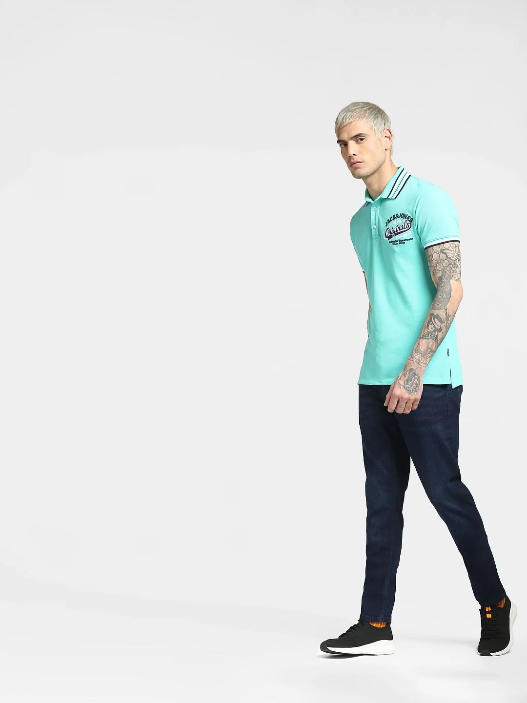 Blue Contrast Tipping Polo Neck T-shirt - Image 6