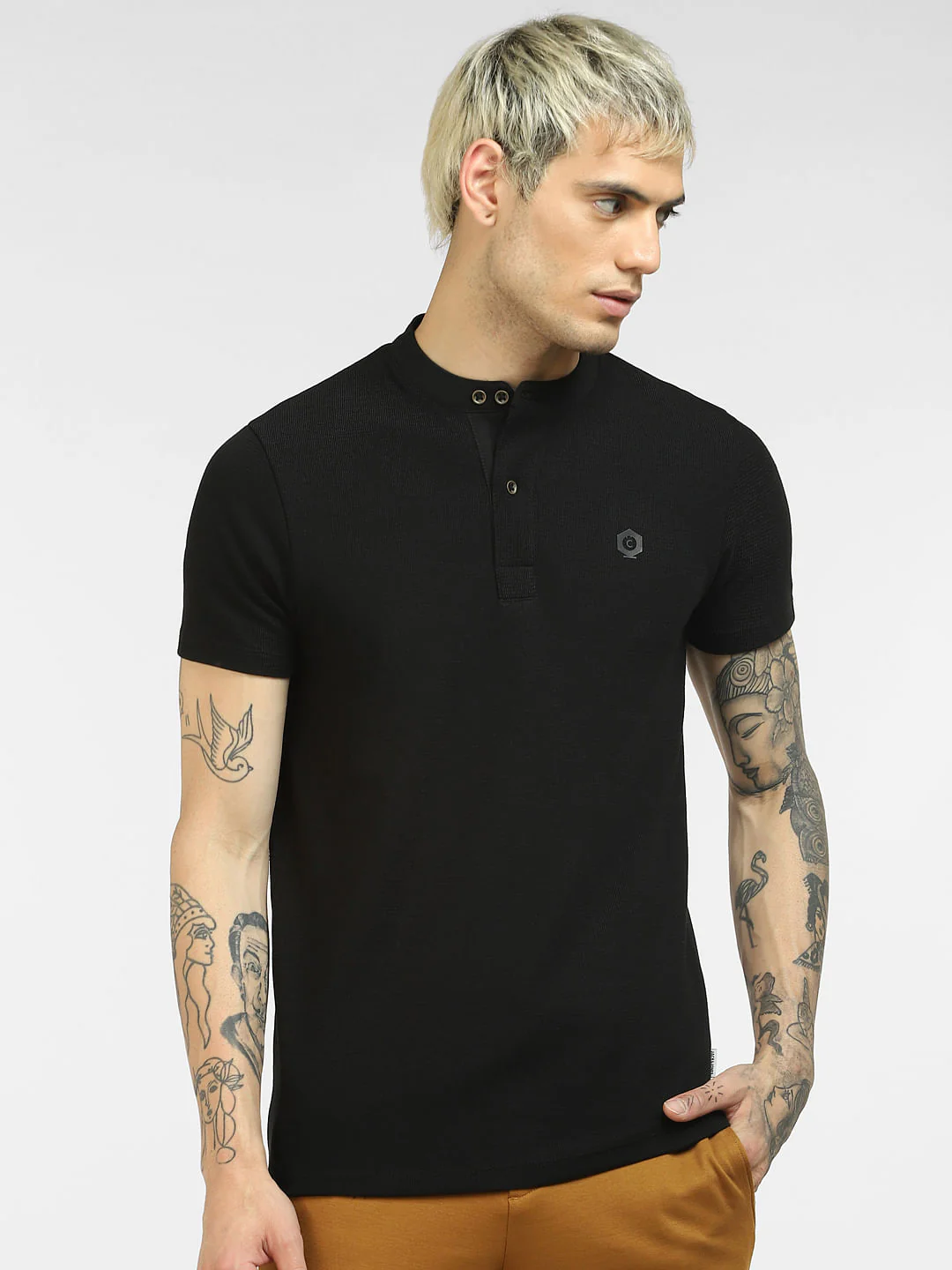 Black Henley Neck T-shirt - Image 2