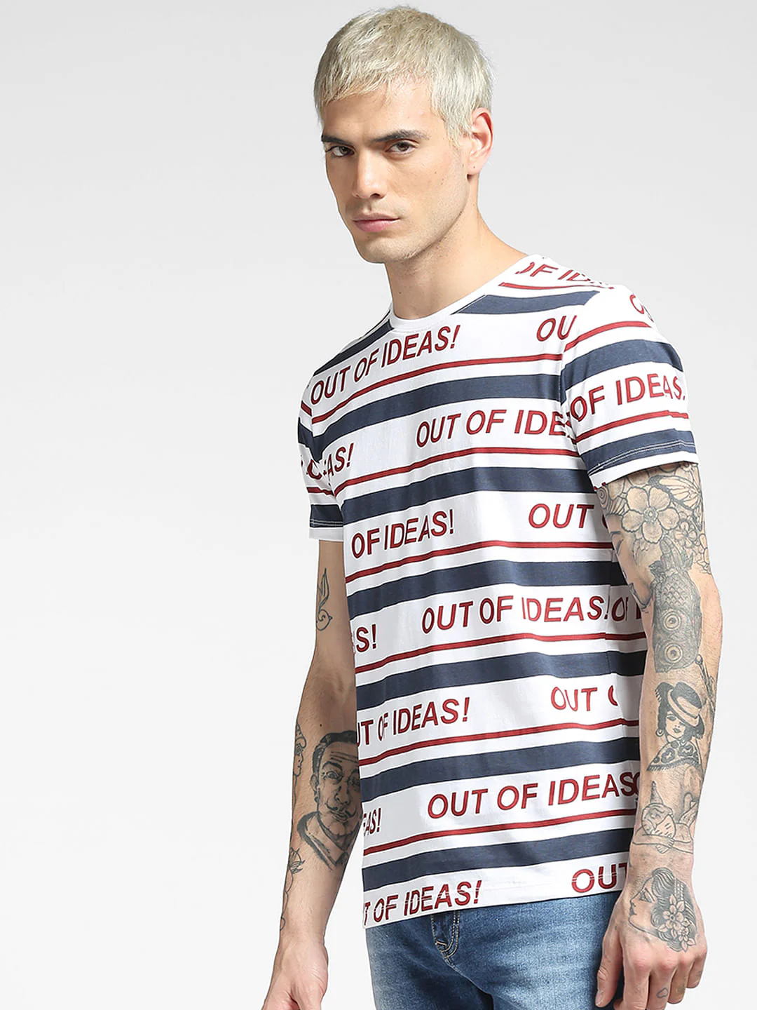 White Striped Crew Neck T-shirt - Image 2