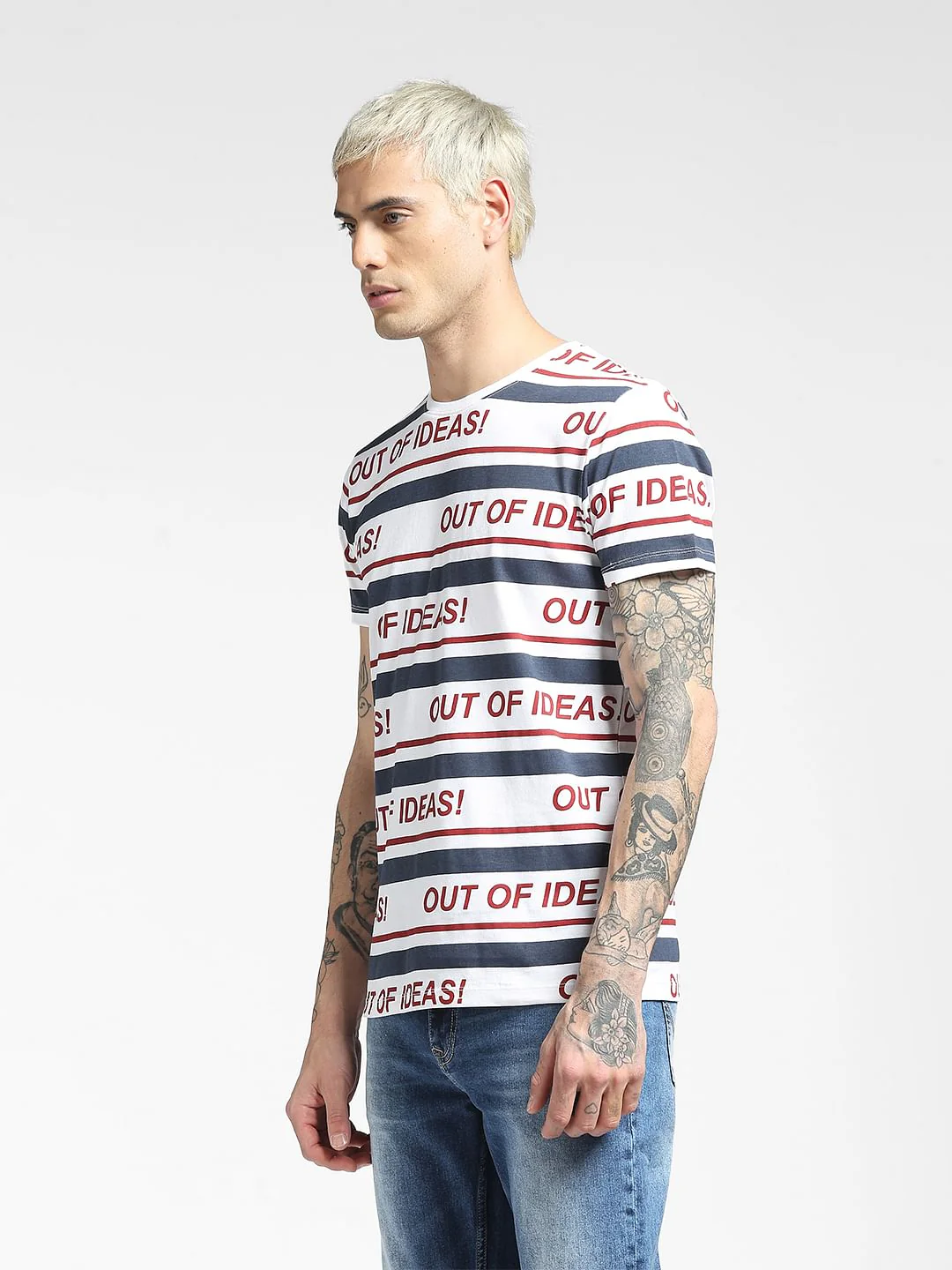 White Striped Crew Neck T-shirt - Image 3