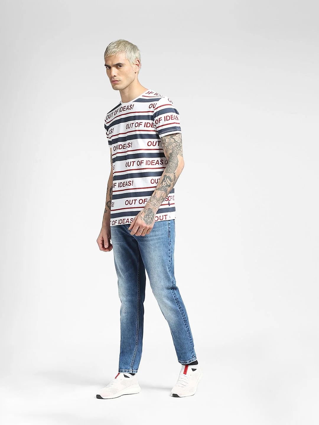 White Striped Crew Neck T-shirt - Image 6