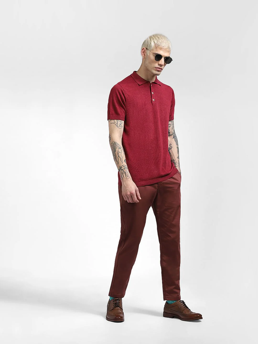 Red Mid Rise Pants