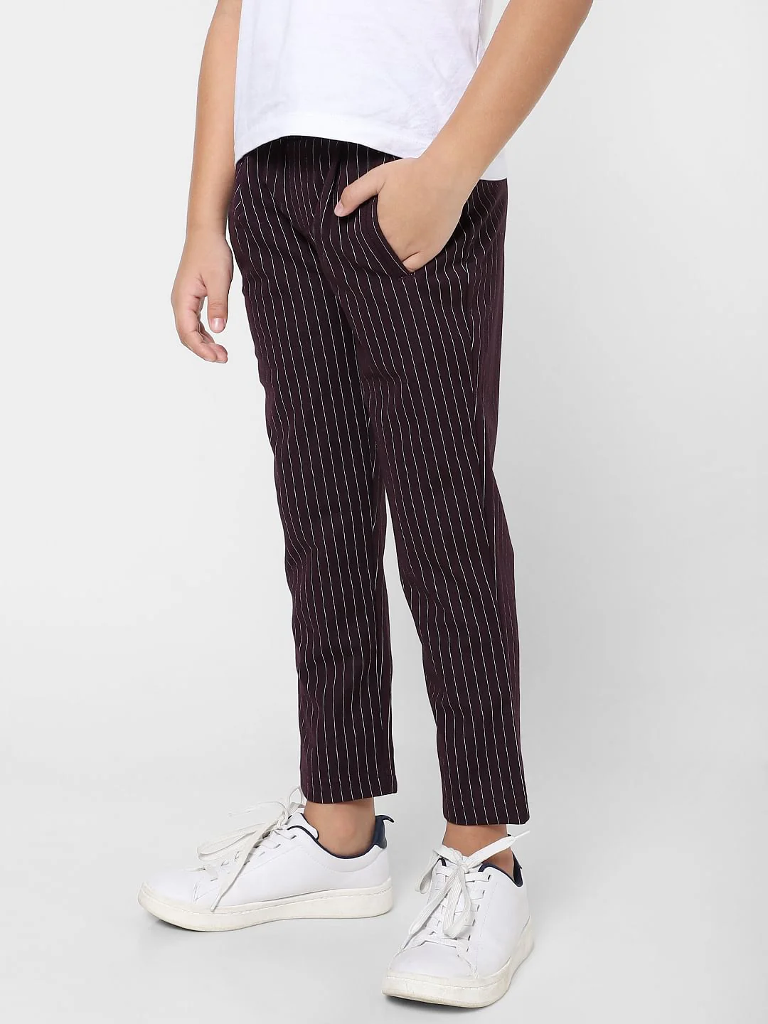 Boys Burgundy Low Rise Striped Pants - Image 3