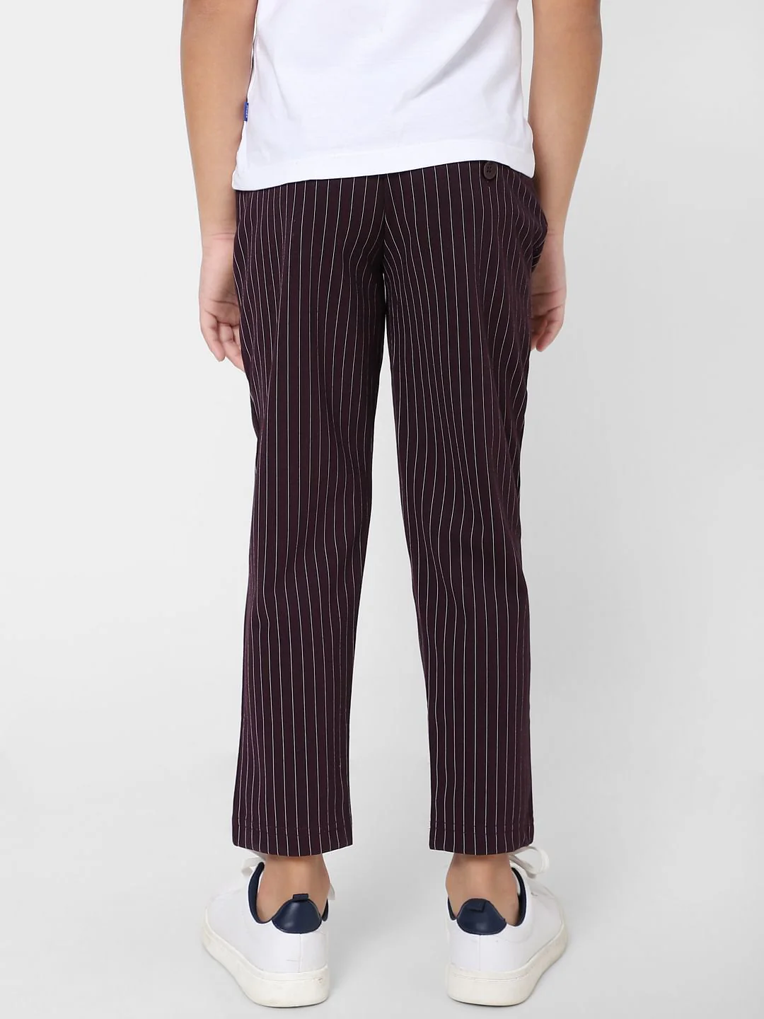 Boys Burgundy Low Rise Striped Pants - Image 4