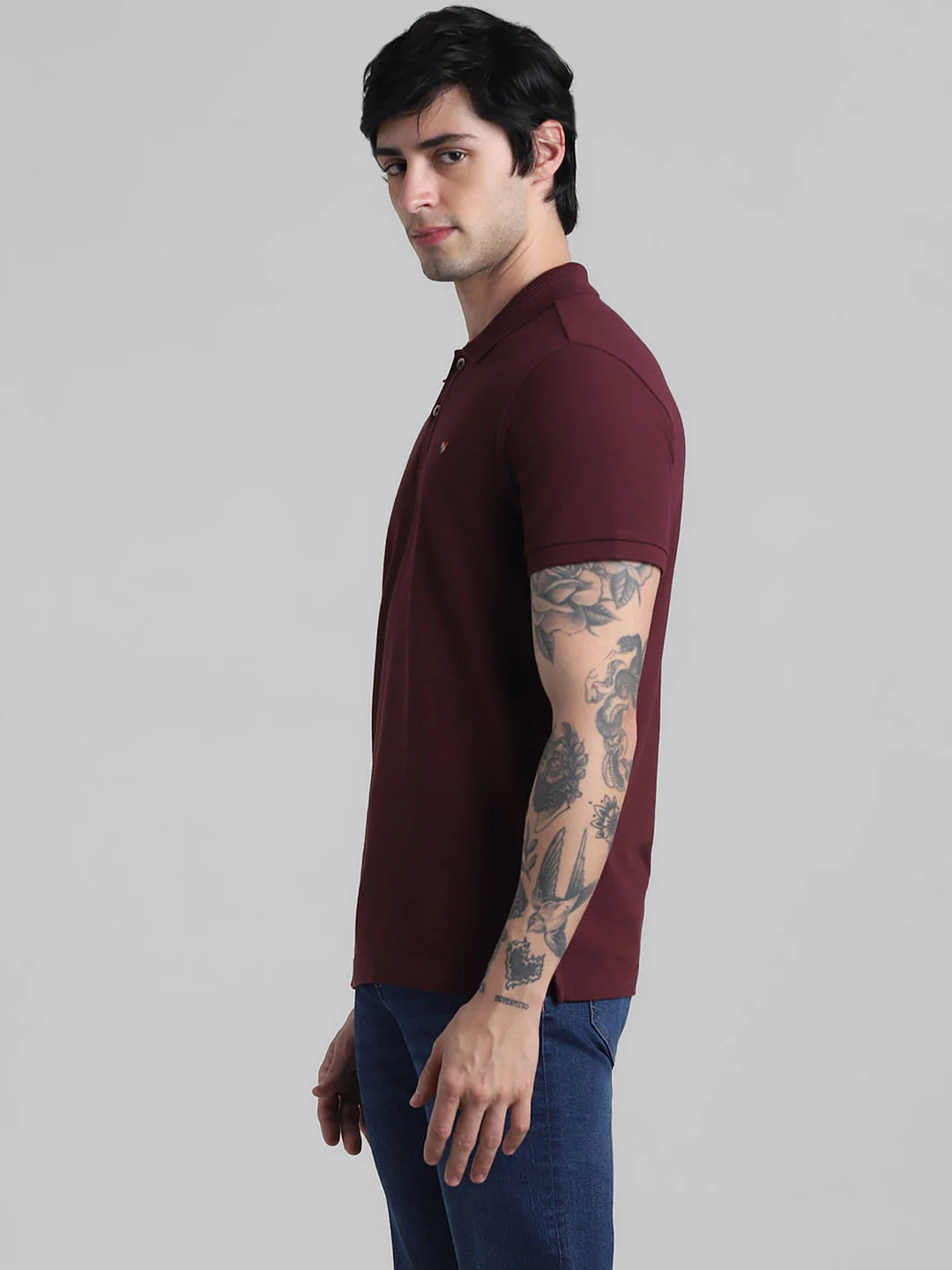 Burgundy Knitted Polo T-shirt - Image 3