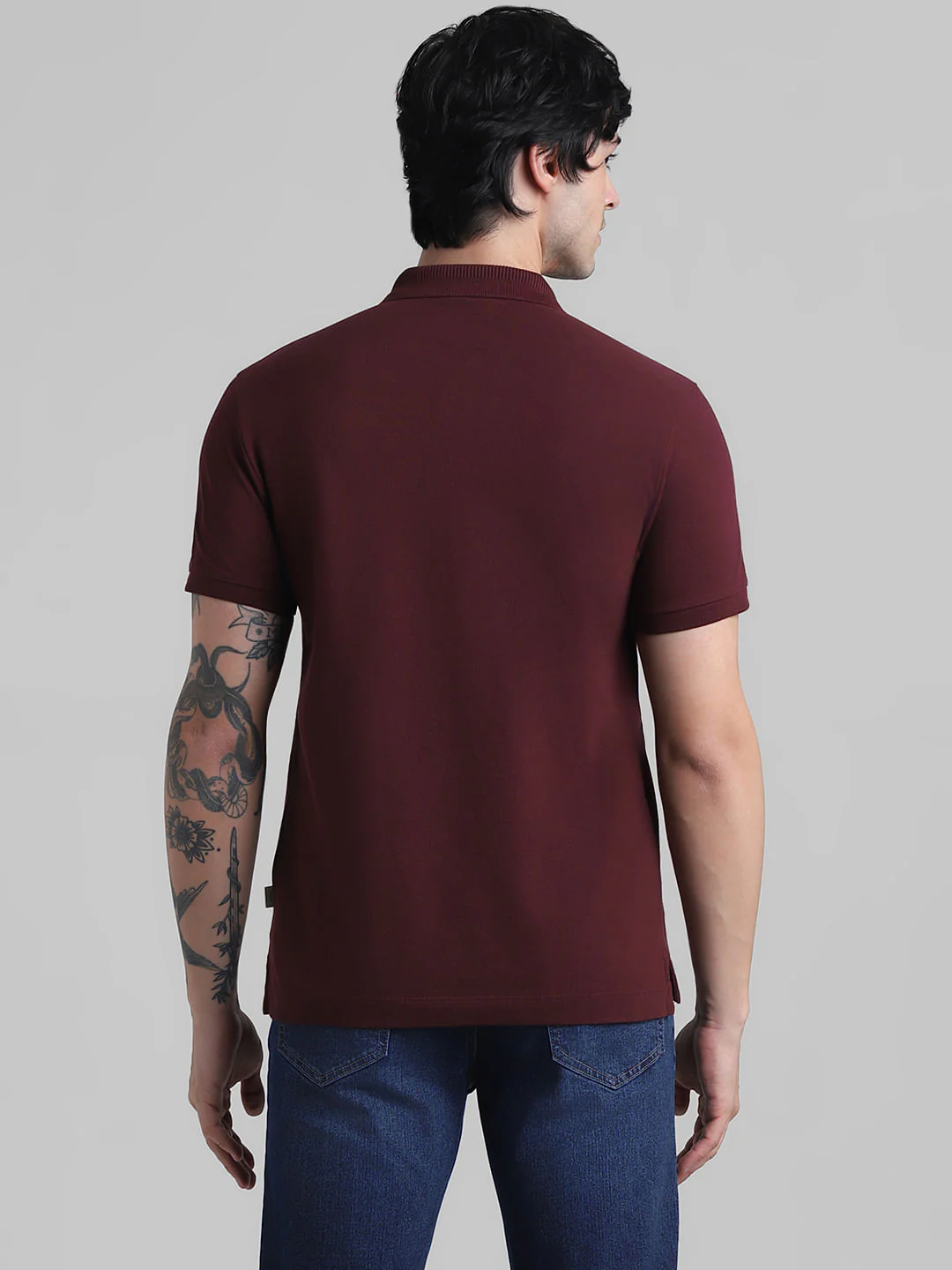 Burgundy Knitted Polo T-shirt - Image 4