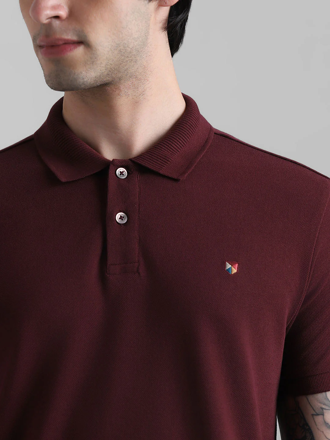 Burgundy Knitted Polo T-shirt - Image 5