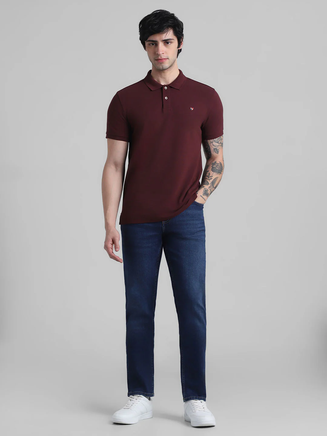Burgundy Knitted Polo T-shirt - Image 6