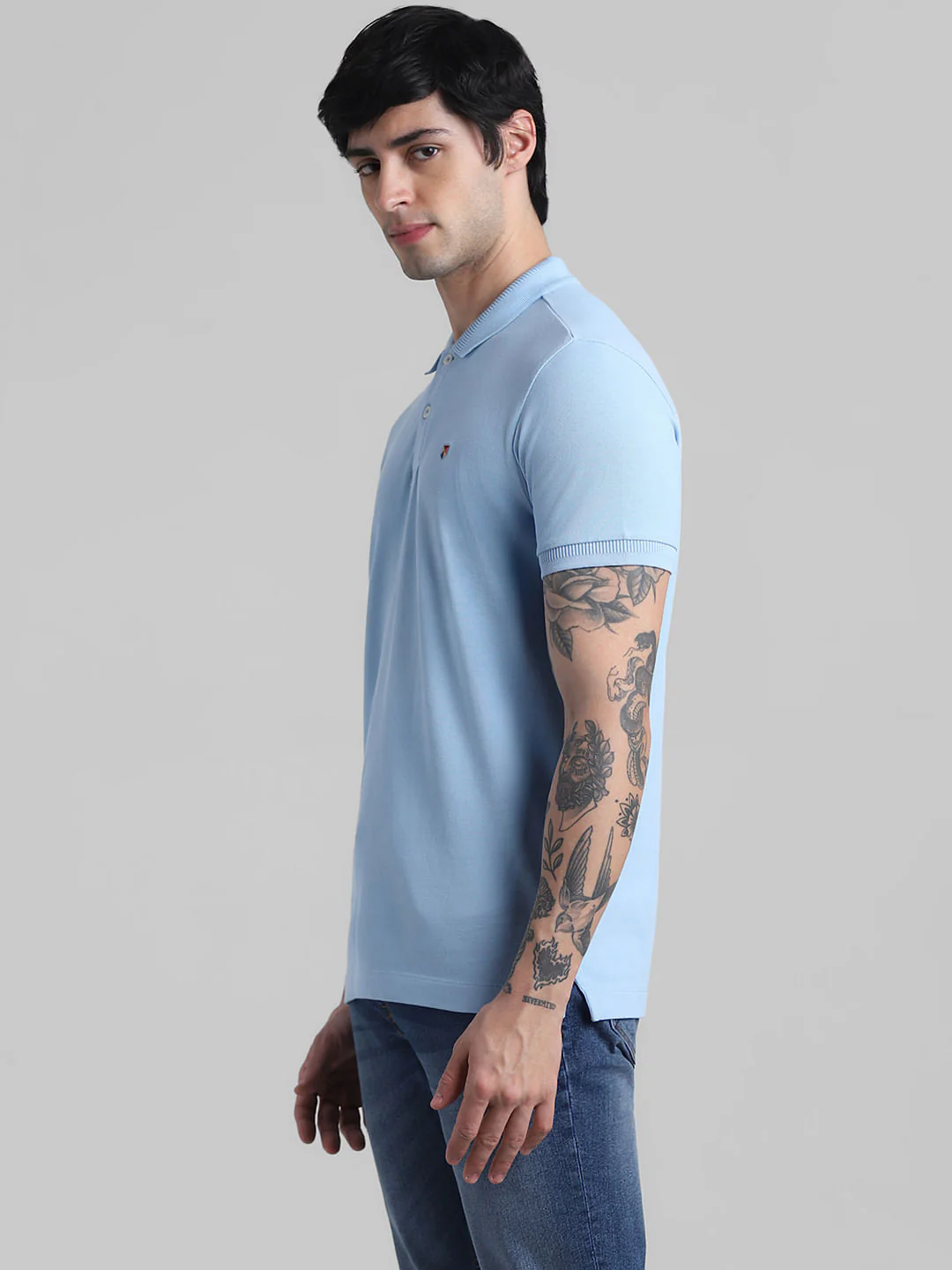 Light Blue Knitted Polo T-shirt - Image 3