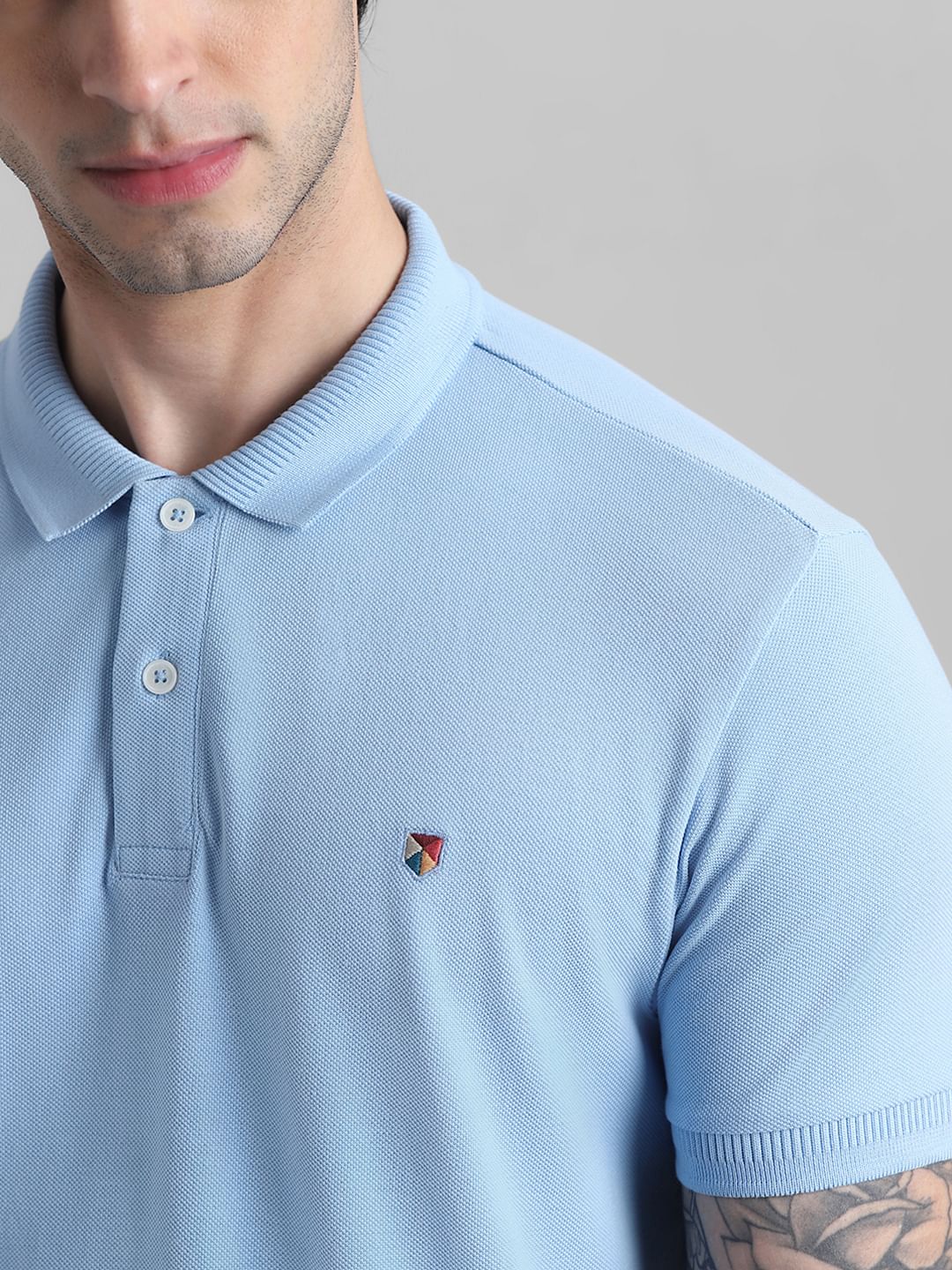 Light Blue Knitted Polo T-shirt - Image 5