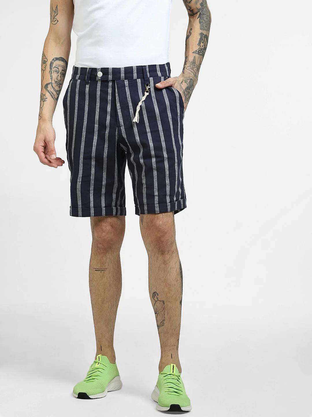 Blue Striped Linen Shorts - Image 2